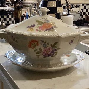 Country French style Large Soup Terrine with matching platter, like new